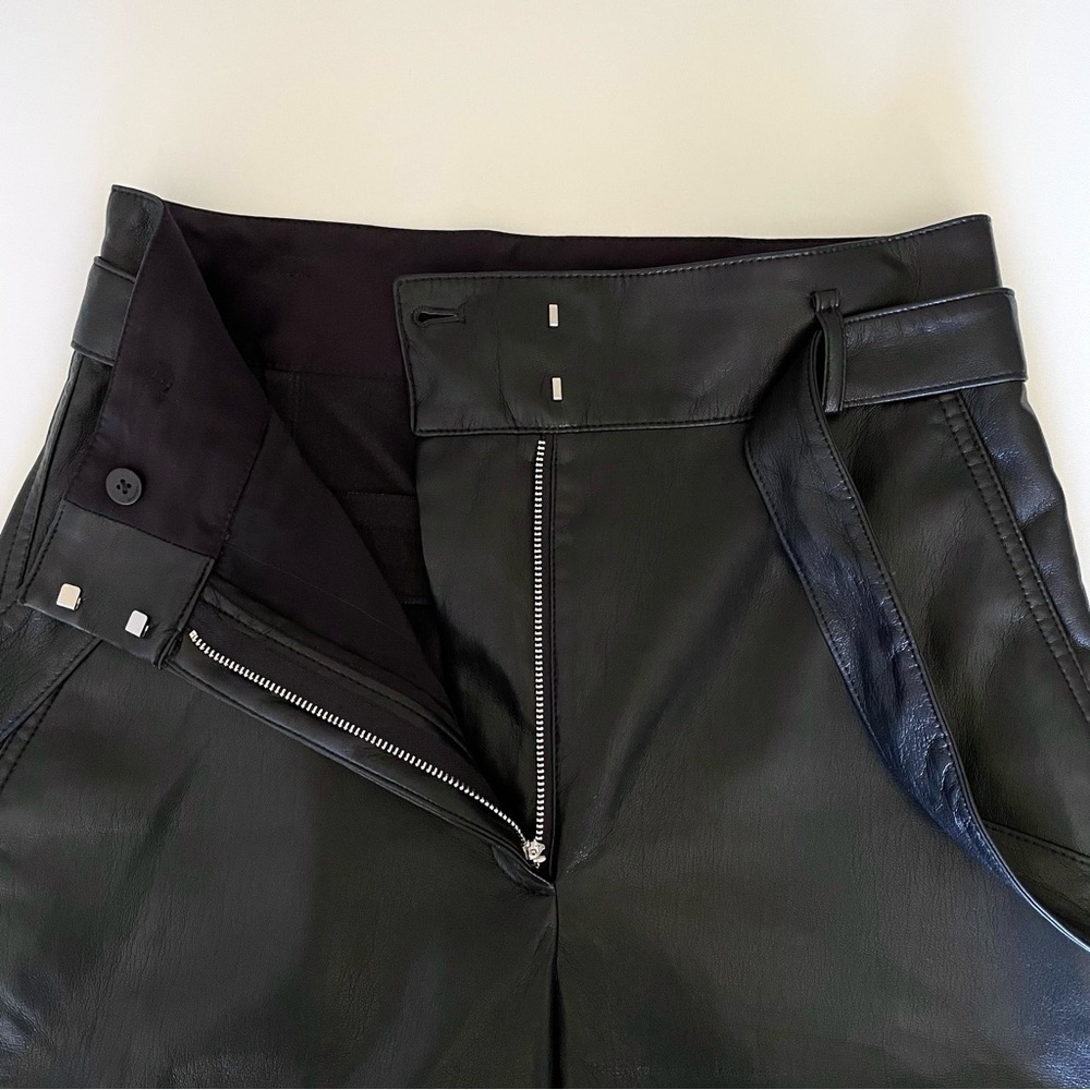 Aritzia Babaton Vegan Leather Belted Pant High Waist Tie Front Trouser Black 8 - Picture 13 of 16